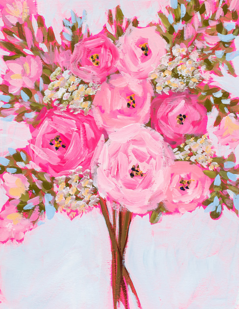 Bright Pink Bouquet 9 x 12"