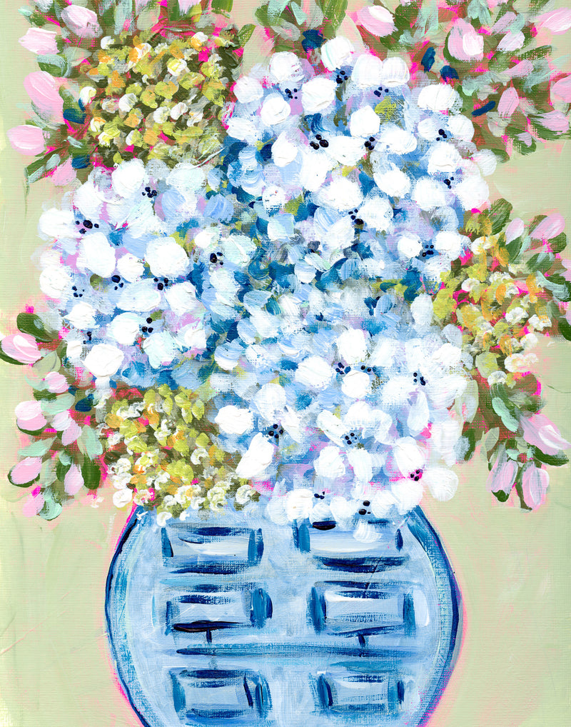 Blue Chinoiserie Hydrangeas 9 x 12"