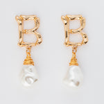 alphabet earrings gold pearl drop letter B