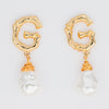Gold post back earrings custom bamboo earrings Letter g with pearl drop