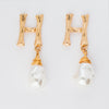 Gold bamboo name earrings letter H pearl drop Post back