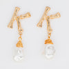 pearl wedding earrings gold bamboo letter k post back