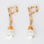Pearl dangle earrings for bride letter P post back baroque pearl
