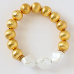 Margot Bracelet: Gold Bead Pearl Stretch Bracelet