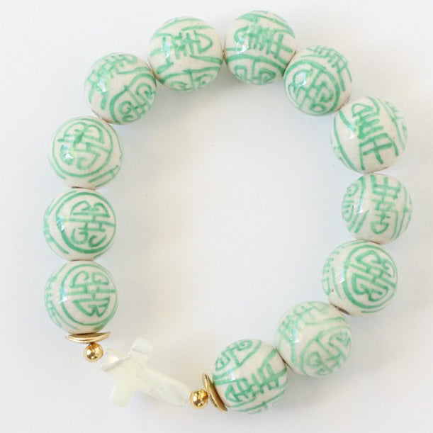 Mint Green Mother of Pearl Cross Bracelet