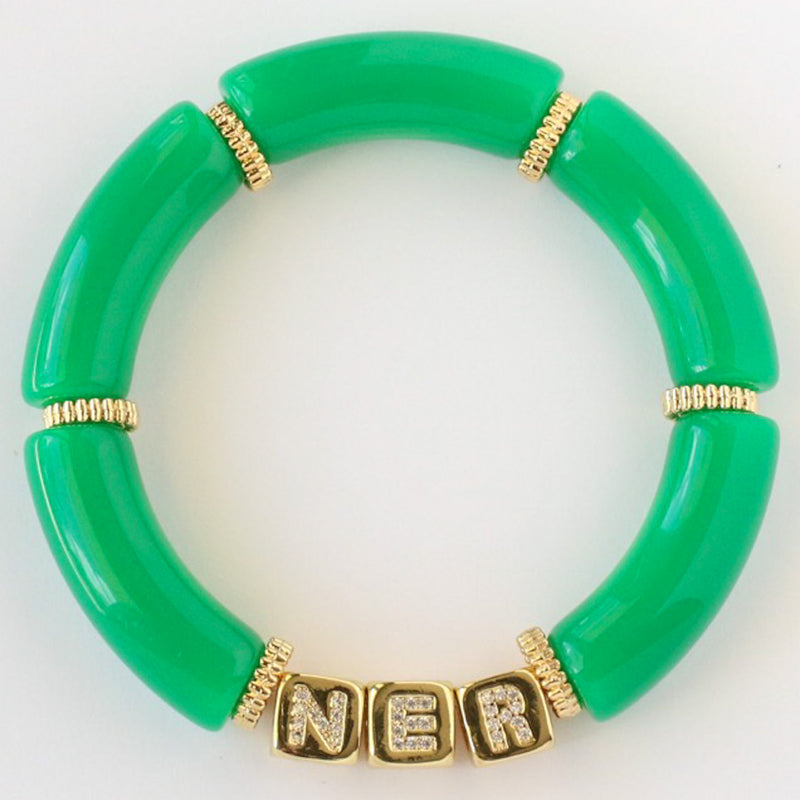 Green Initial Cube Acrylic Bracelet