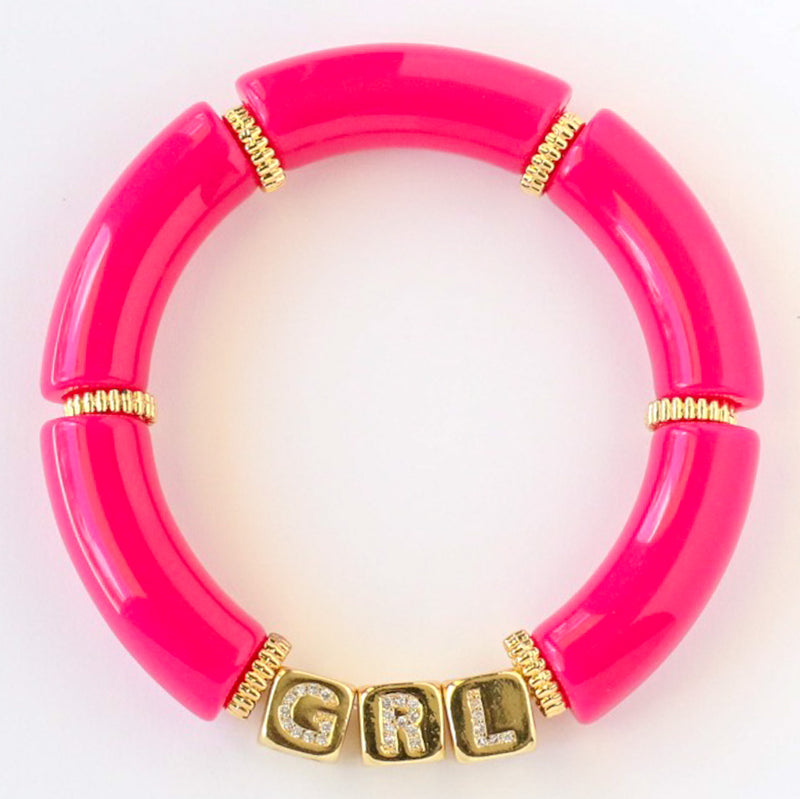 Bright Pink Initial Cube Acrylic Bracelet