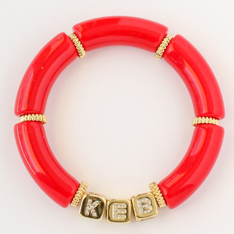 Red Initial Cube Acrylic Bracelet