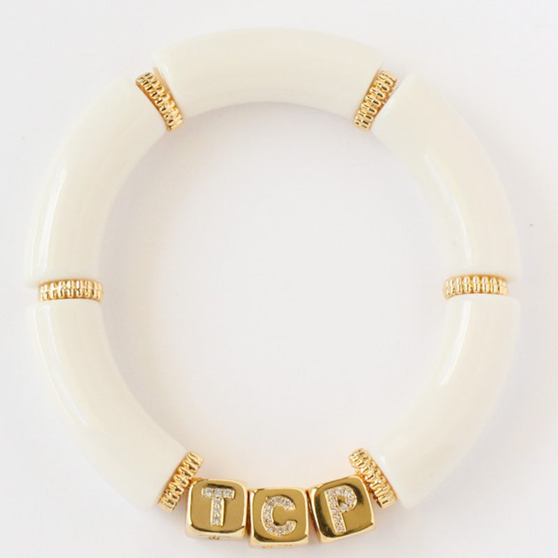 Ivory Initial Cube Acrylic Bracelet