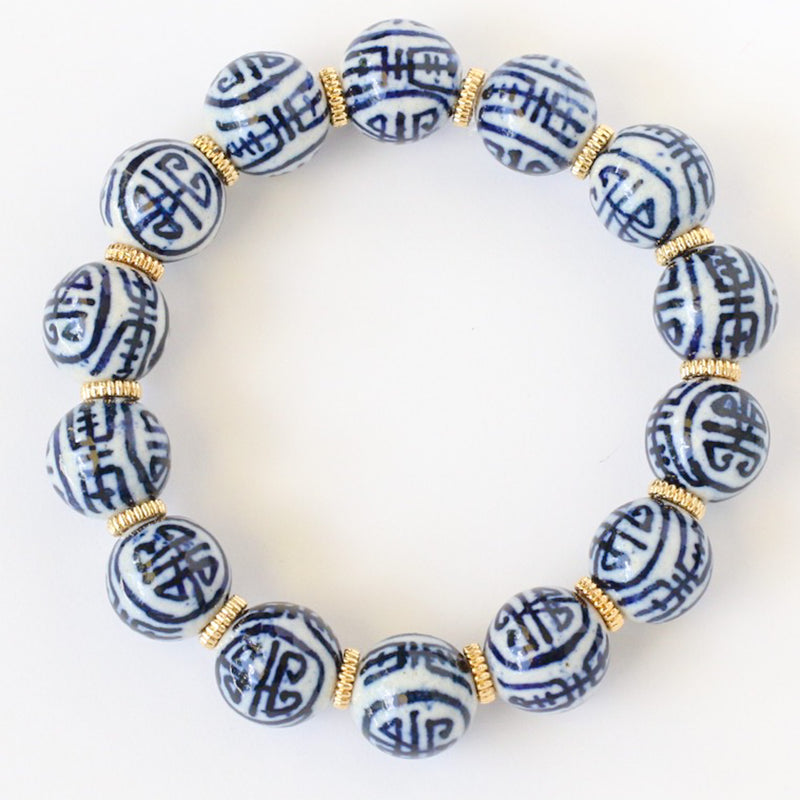 Blue & White Chinoiserie Beaded Bracelet