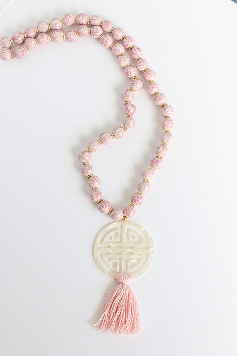 Pink Chinoiserie Prosperity Necklace