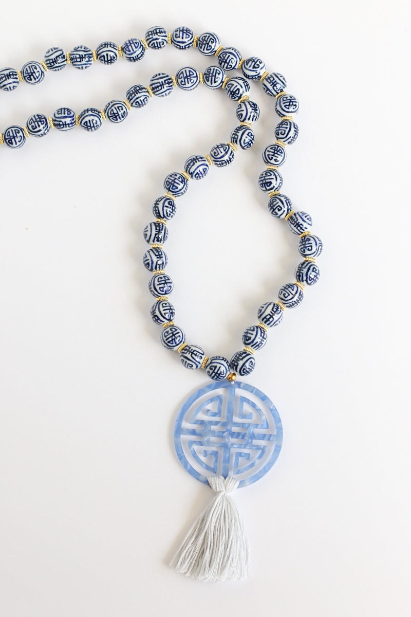 Blue Chinoiserie Prosperity Necklace