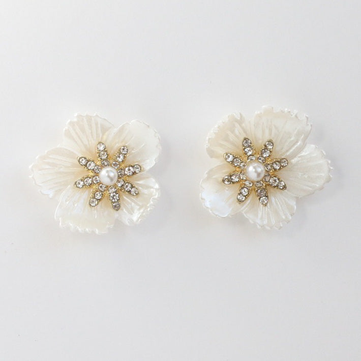 White Rhinestone Flower Earrings