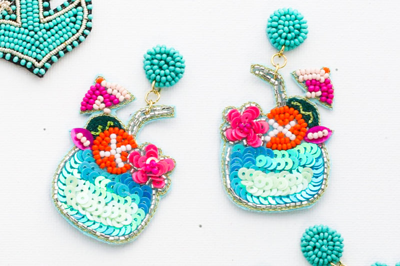 Bright Pink Tropical Cocktail Earrings