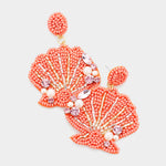Coral Beaded Clamshell Earrings
