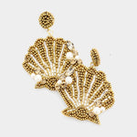 Gold Beaded Clamshell Earrings
