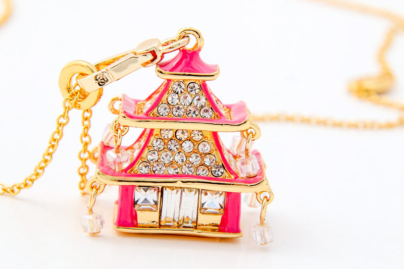 Pink Pagoda Key Chain Necklace