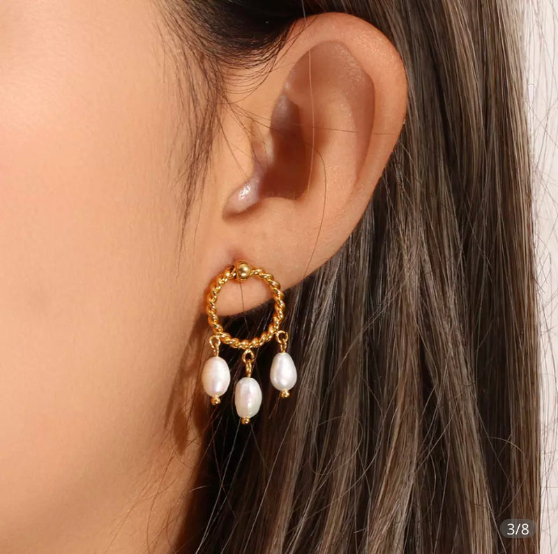 Gold Pearl Twist Earrings