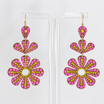 Hand Painted Fuchsia Flower Earrings, Lightweight Statement Earrings, Bohemian & Cottagecore Style
