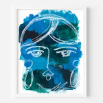 Deep Blue and Green Oil Pastel Abstract Lady 1 Print