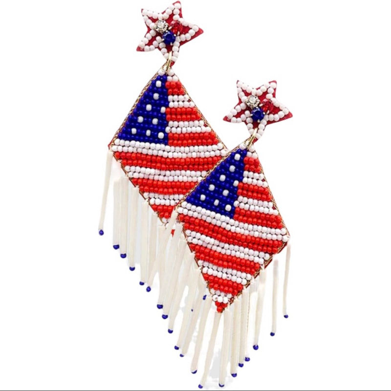 New American flag fringe earrings