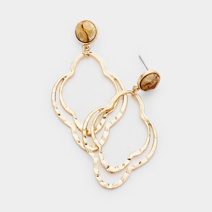 Stone & Gold Quatrefoil Earrings